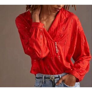 Anthropologie Pilcro Pintuck Beaded Top